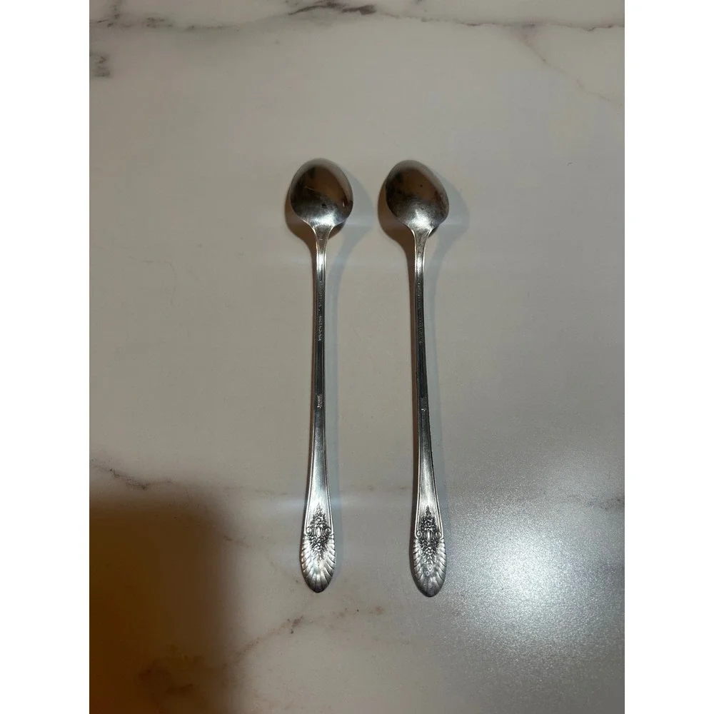 Rogers & Bro Daybreak Silver Plate Iced Tea Spoons Set of 2 Vintage 7.5 Inch